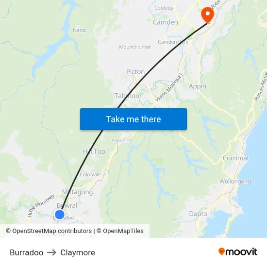 Burradoo to Claymore map