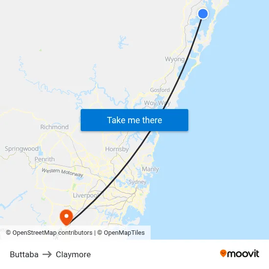 Buttaba to Claymore map