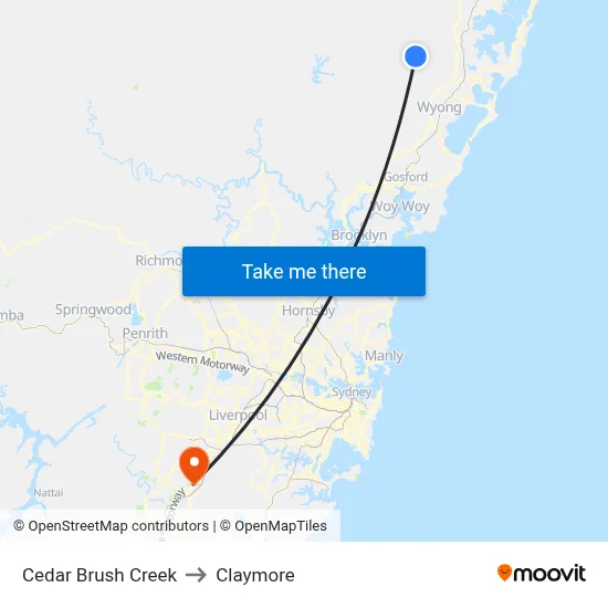 Cedar Brush Creek to Claymore map