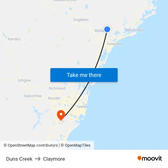 Duns Creek to Claymore map