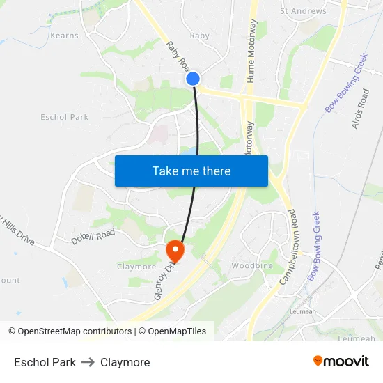 Eschol Park to Claymore map