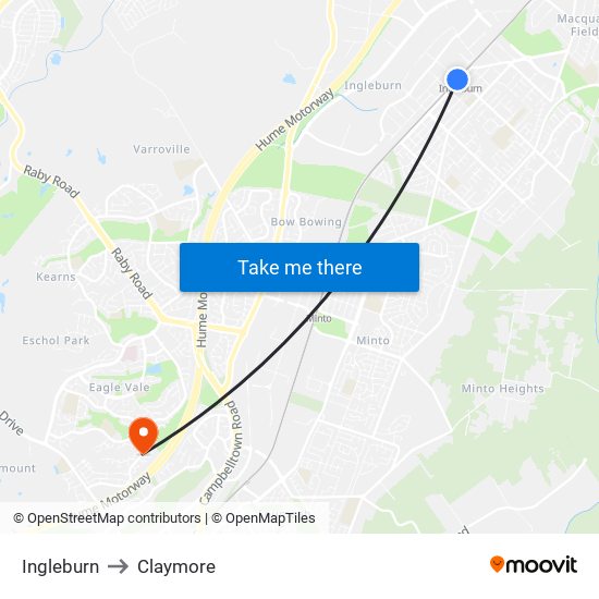 Ingleburn to Claymore map