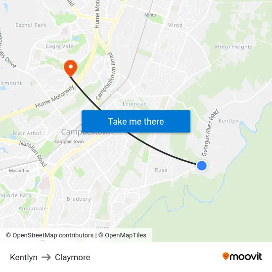 Kentlyn to Claymore map