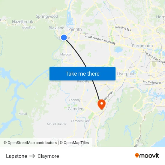 Lapstone to Claymore map
