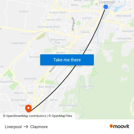 Liverpool to Claymore map