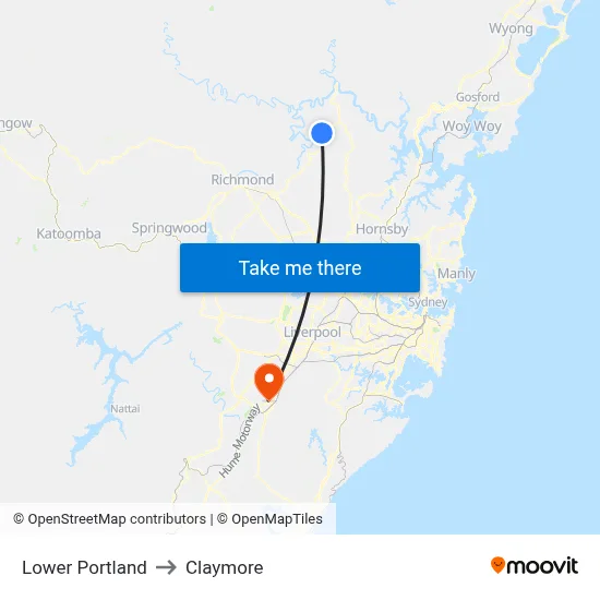 Lower Portland to Claymore map