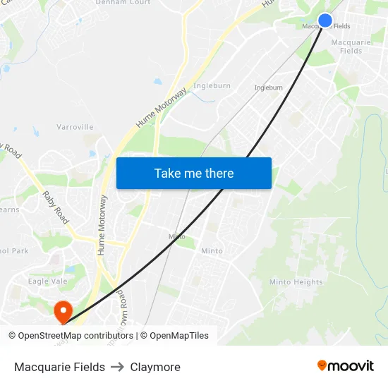 Macquarie Fields to Claymore map