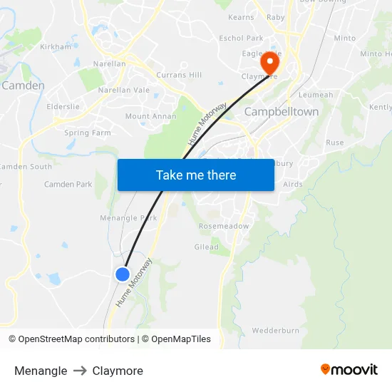 Menangle to Claymore map