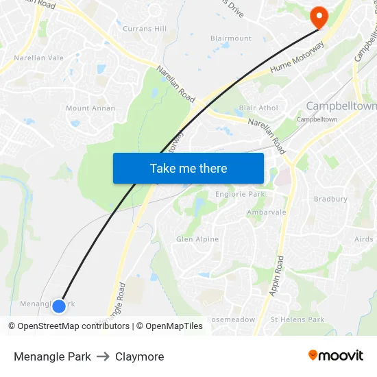 Menangle Park to Claymore map