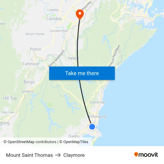 Mount Saint Thomas to Claymore map
