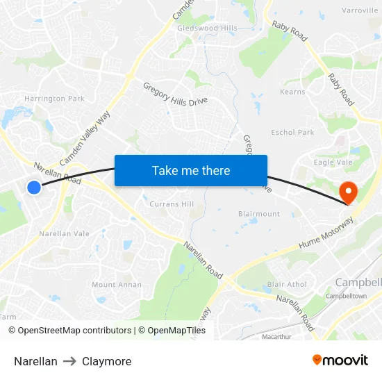 Narellan to Claymore map