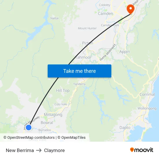 New Berrima to Claymore map
