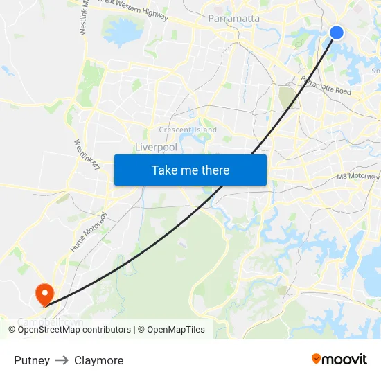 Putney to Claymore map