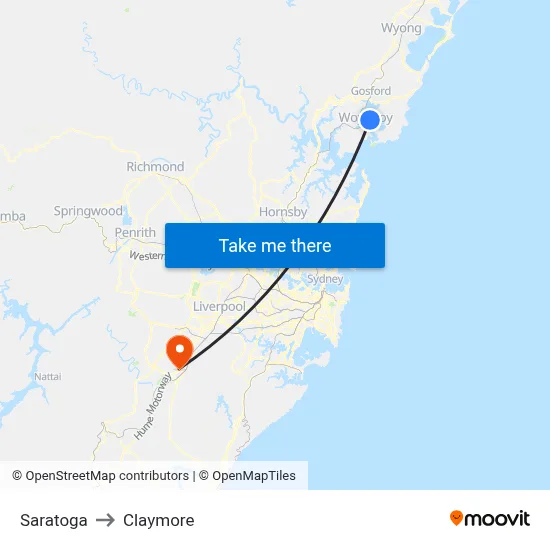 Saratoga to Claymore map