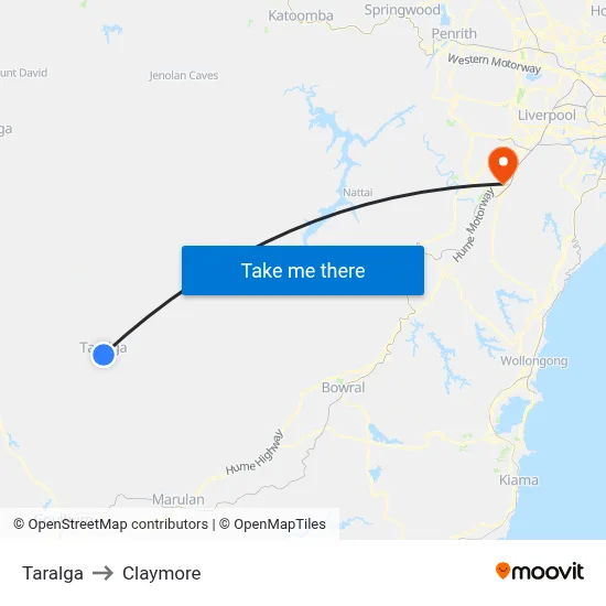 Taralga to Claymore map