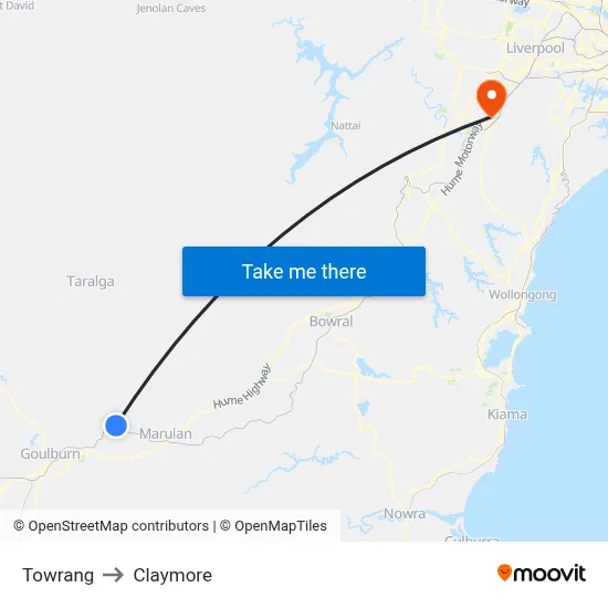 Towrang to Claymore map