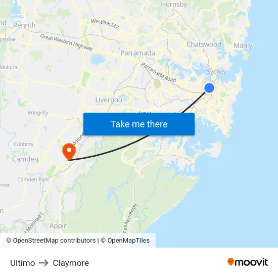 Ultimo to Claymore map