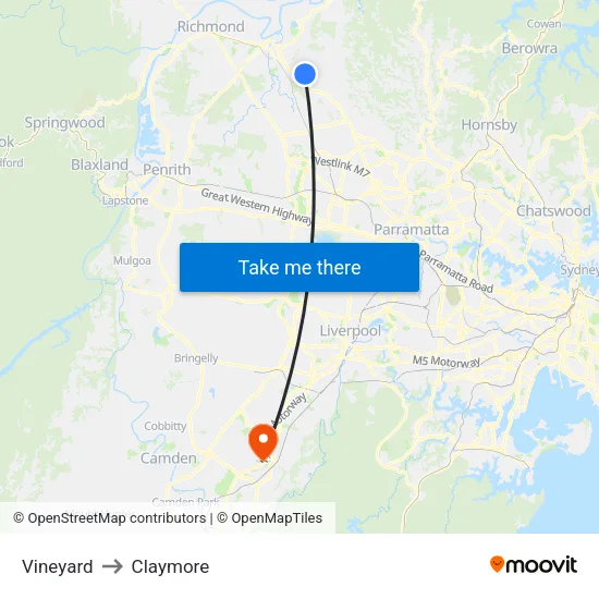 Vineyard to Claymore map