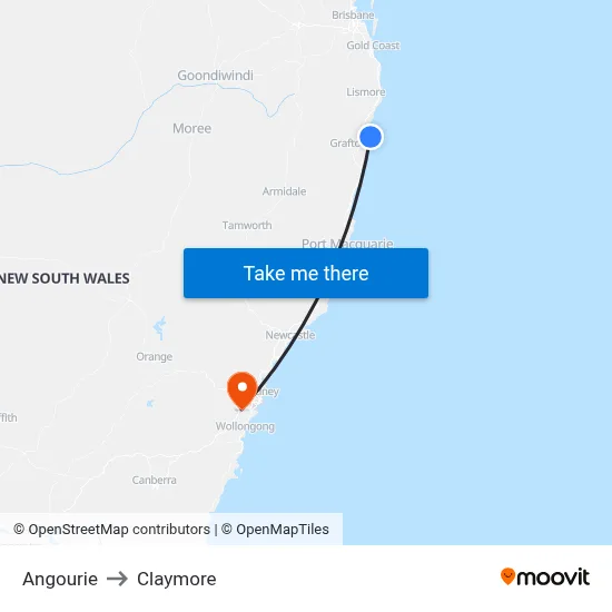 Angourie to Claymore map