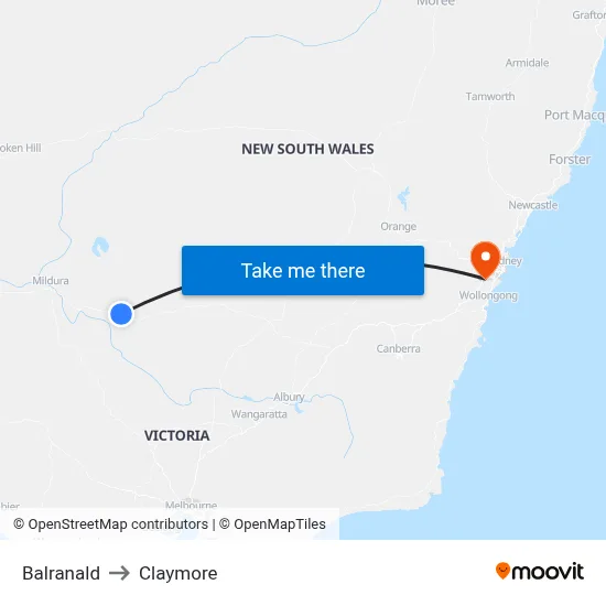 Balranald to Claymore map