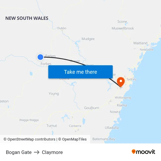Bogan Gate to Claymore map