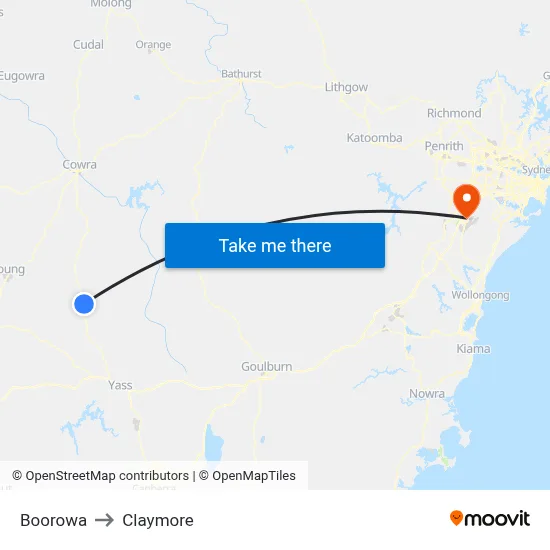 Boorowa to Claymore map