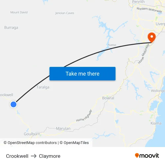 Crookwell to Claymore map