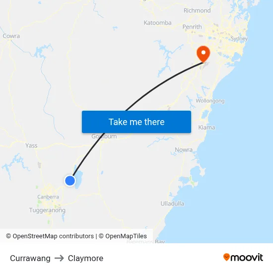 Currawang to Claymore map