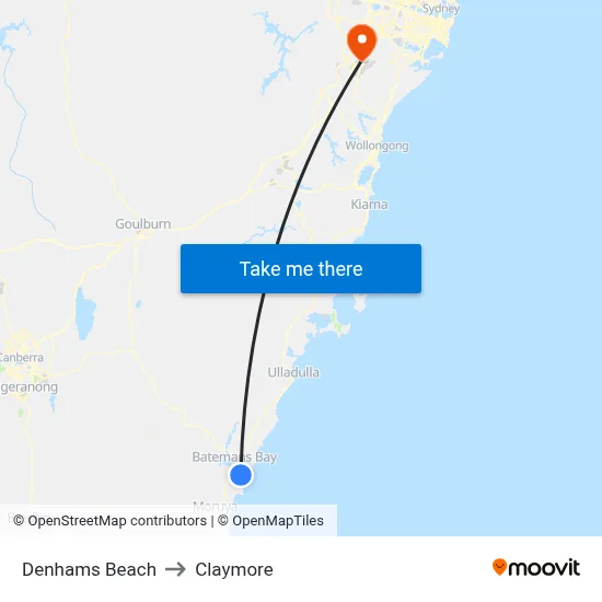 Denhams Beach to Claymore map