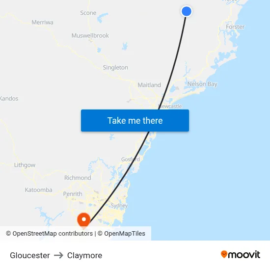 Gloucester to Claymore map