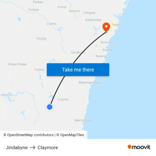 Jindabyne to Claymore map