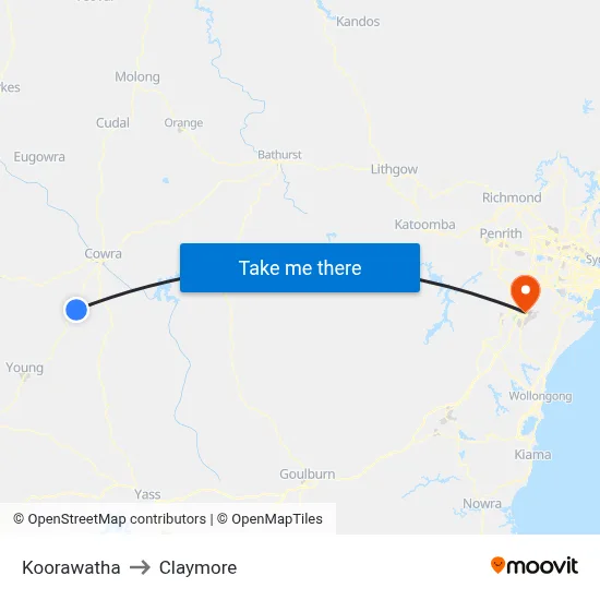 Koorawatha to Claymore map