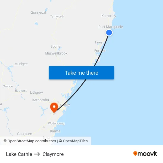 Lake Cathie to Claymore map