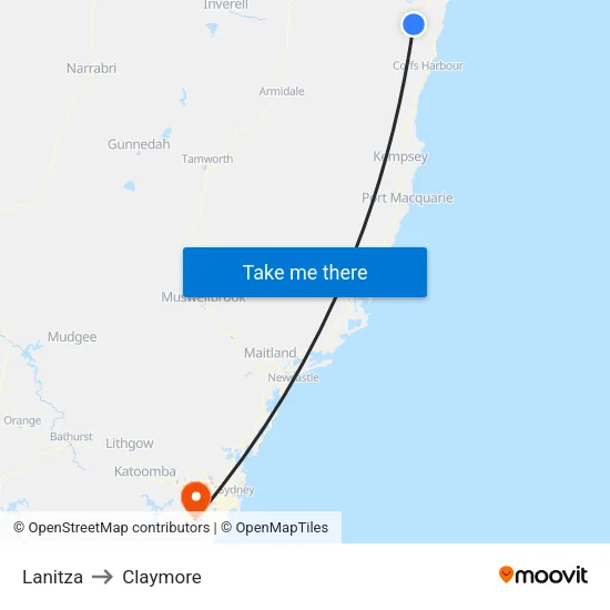 Lanitza to Claymore map