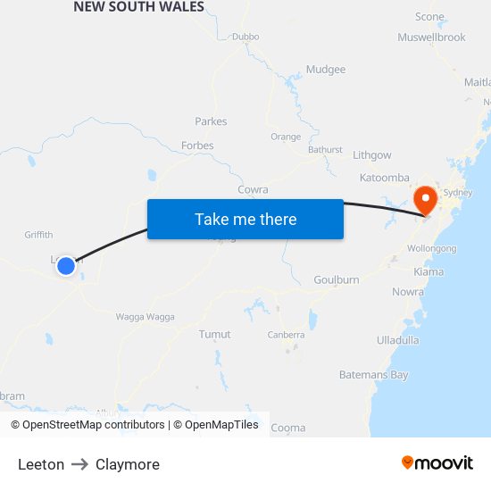 Leeton to Claymore map