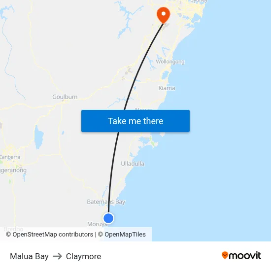 Malua Bay to Claymore map