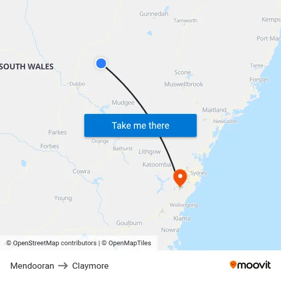 Mendooran to Claymore map