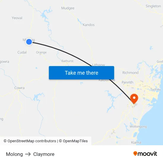 Molong to Claymore map