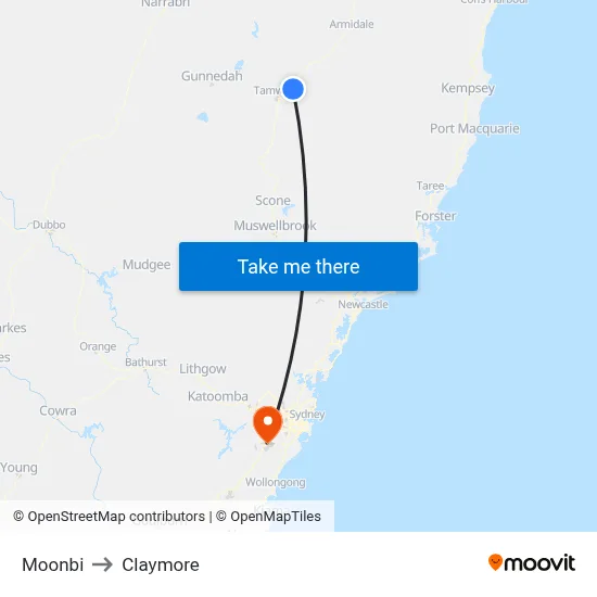 Moonbi to Claymore map