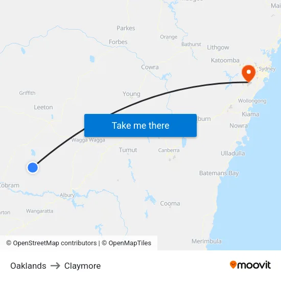 Oaklands to Claymore map
