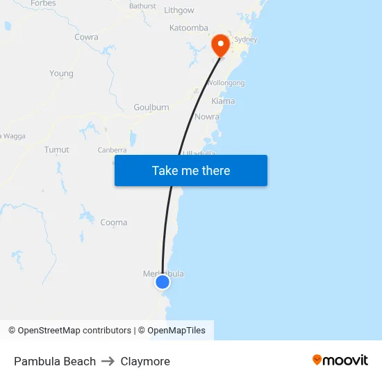 Pambula Beach to Claymore map