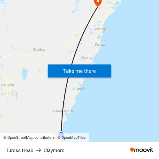 Tuross Head to Claymore map