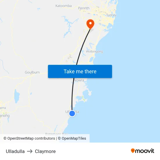 Ulladulla to Claymore map