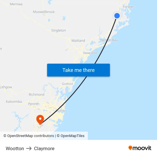 Wootton to Claymore map
