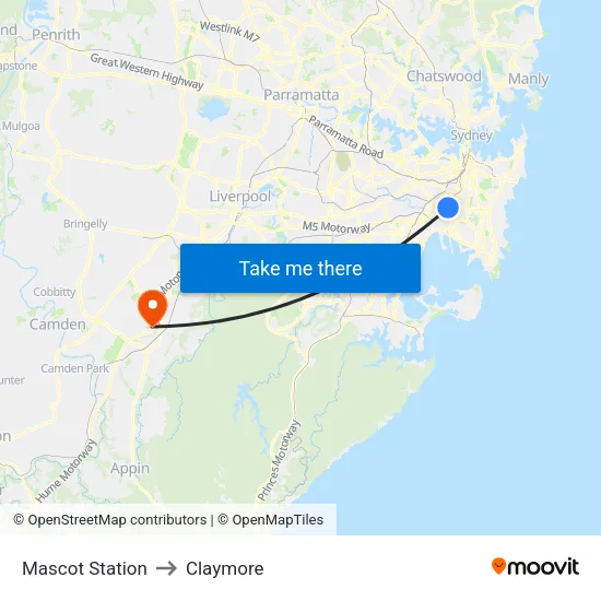 Mascot Station to Claymore map