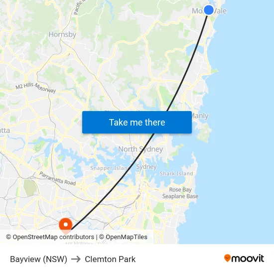 Bayview (NSW) to Clemton Park map