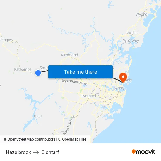 Hazelbrook to Clontarf map