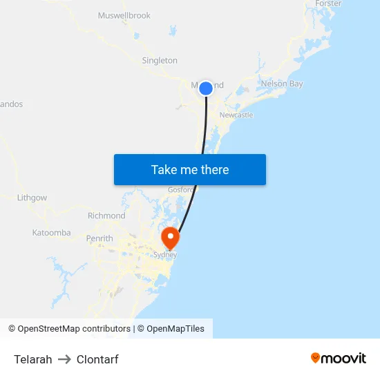 Telarah to Clontarf map