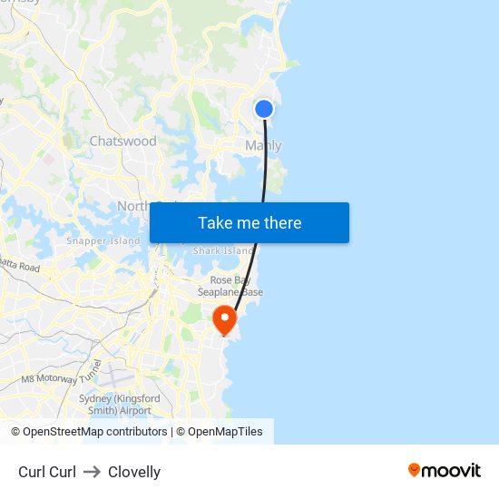 Curl Curl to Clovelly map