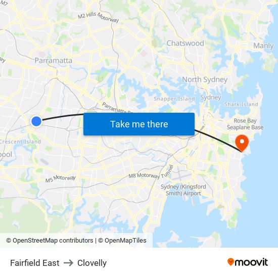 Fairfield East to Clovelly map